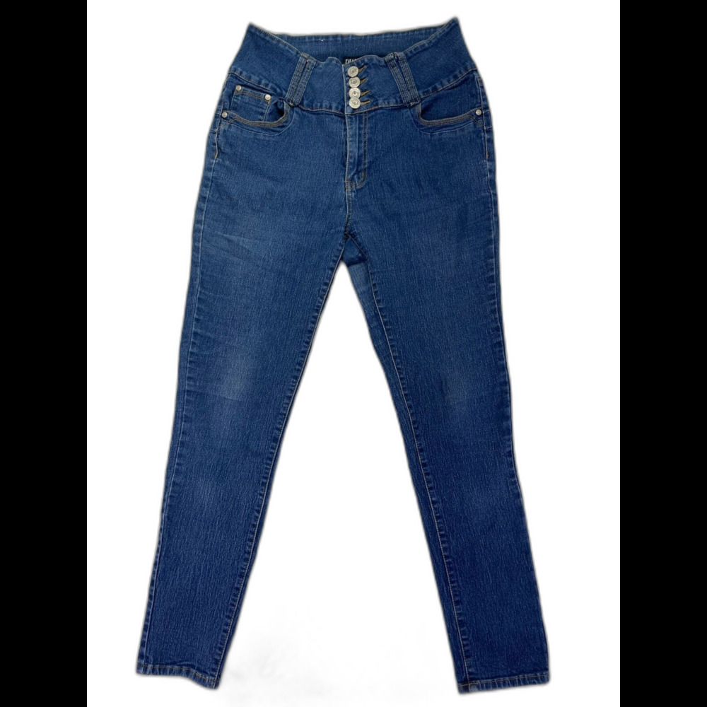 Diamante Women's Skinny Jeans Juniors Size 7 Blue Button Front Closure